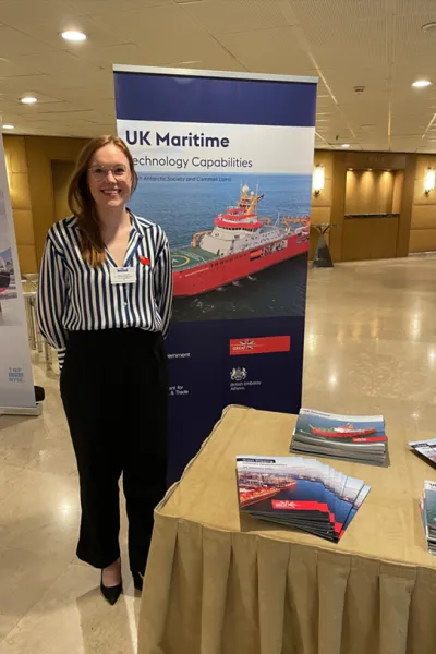 Sarah Leonard, Head of the UK Shipping Concierge, at the UK Stand at the 14th Annual Capital Link Greek Shipping Forum