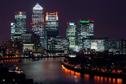 Image of London financial district at night