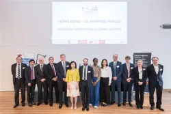 A group photo of the speakers at the UK Shipping Concierge's event at Hong Kong Maritime Week